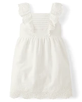 Girls Mommy And Me Eyelet Linen-Blend Flutter Dress