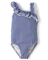 Girls Striped Ruffle One Piece Swimsuit - Splish-Splash