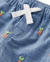 Boys Embroidered Carrot Chambray Pull On Shorts - Garden Party