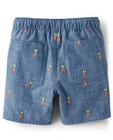 Boys Embroidered Carrot Chambray Pull On Shorts - Garden Party