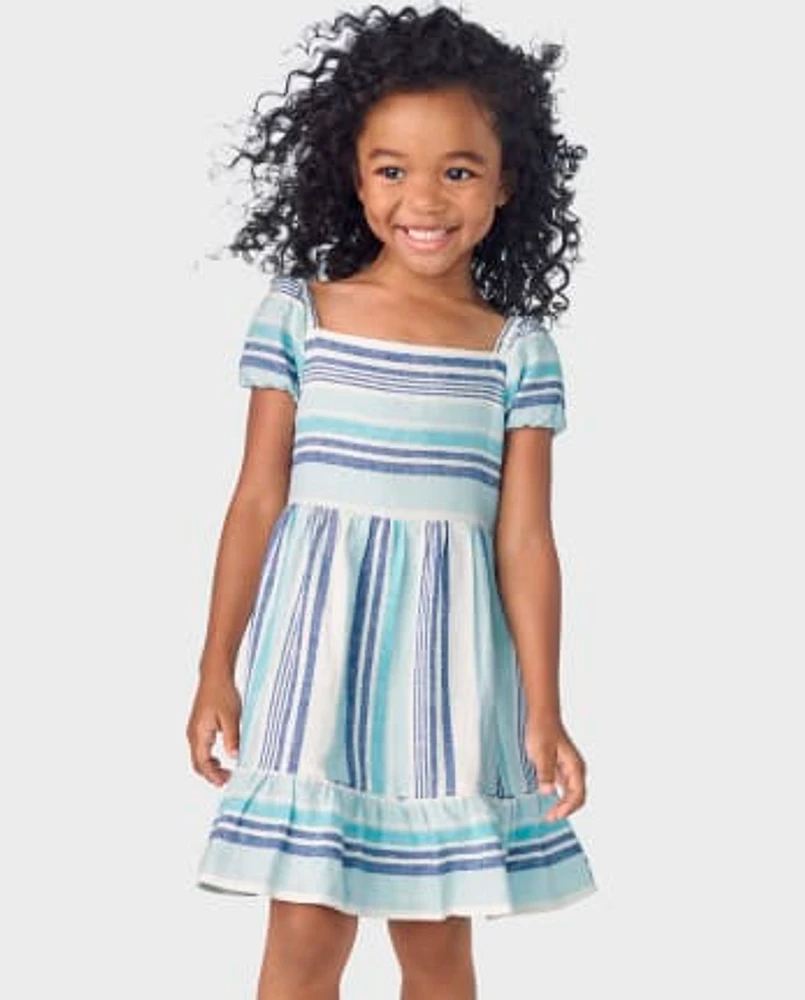 Girls Striped Tiered Dress - Bon Voyage