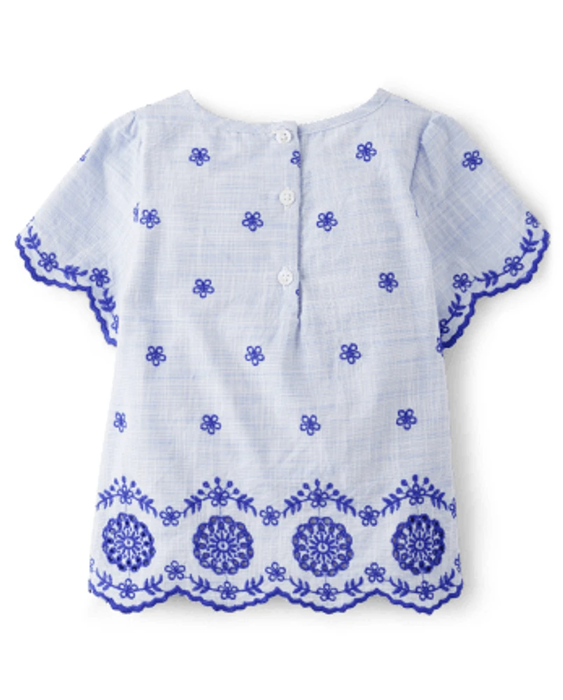 Girls Eyelet Scalloped Top - Bon Voyage