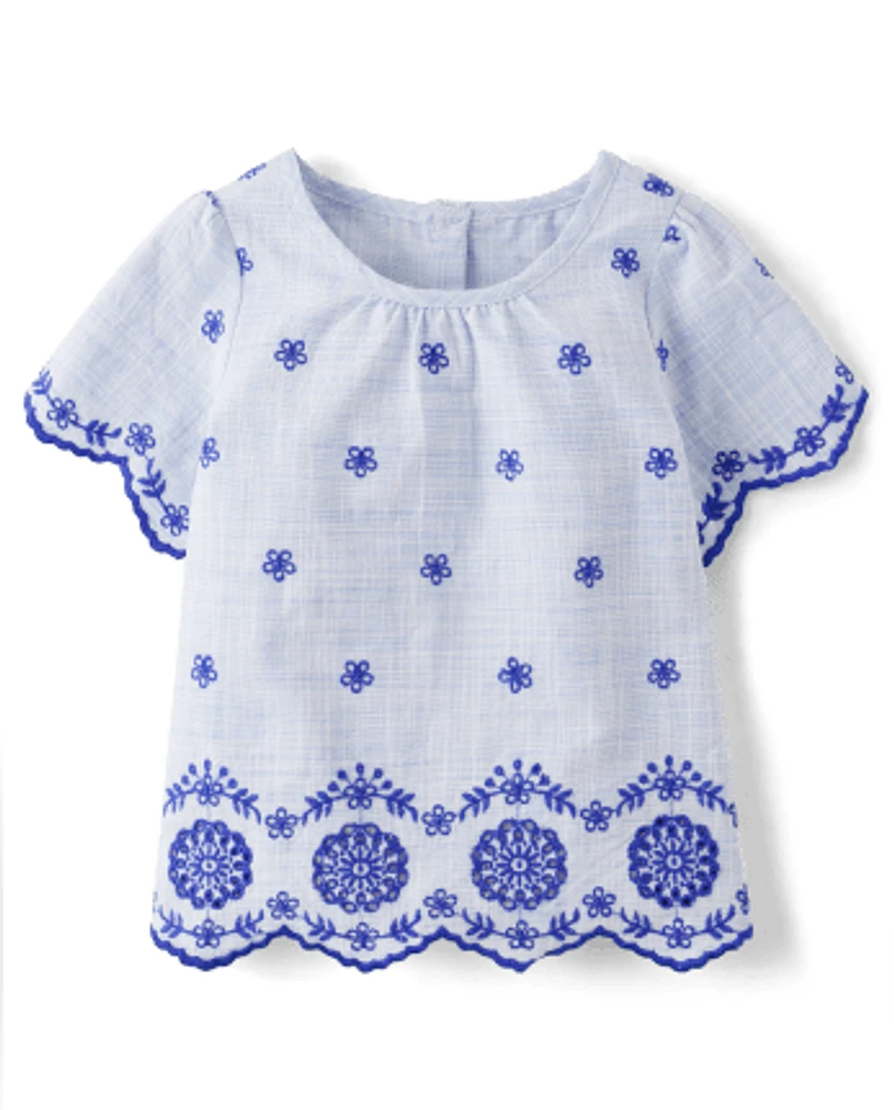 Girls Eyelet Scalloped Top - Bon Voyage