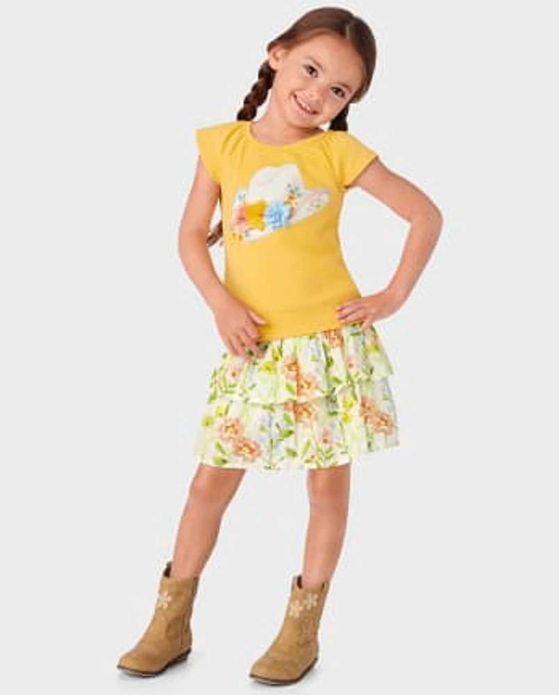 Girls Floral Tiered Skirt - Prairie Fields