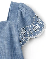 Girls Eyelet Chambray Tiered Dress - Prairie Fields