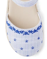 Girls Embroidered Chambray Espadrilles - Bon Voyage