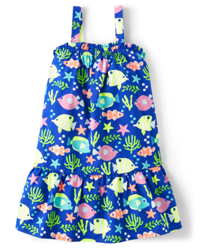 Girls Fish Ruffle Dress - Splish-Splash