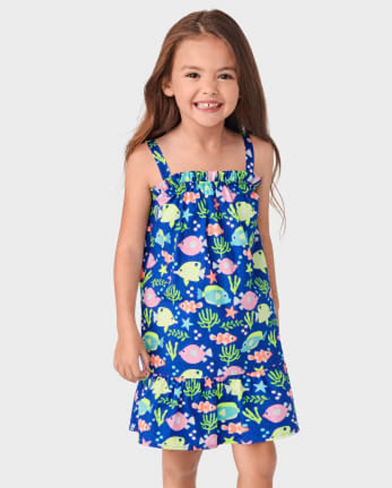 Girls Fish Ruffle Dress - Splish-Splash