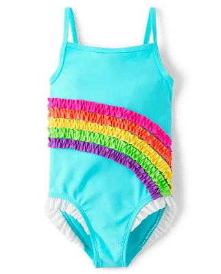 Girls Ruffle Rainbow One Piece Swimsuit - Swim