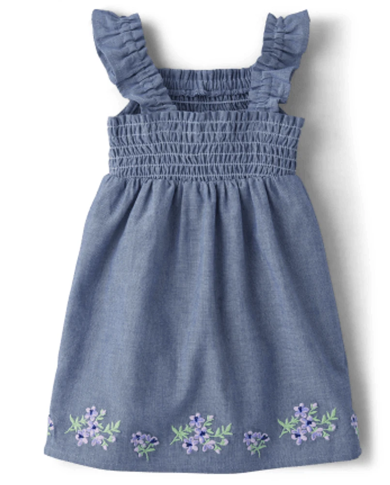 Baby Girls Embroidered Floral Chambray Flutter Dress - Homegrown by Gymboree