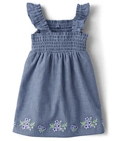 Baby Girls Embroidered Floral Chambray Flutter Dress - Homegrown by Gymboree