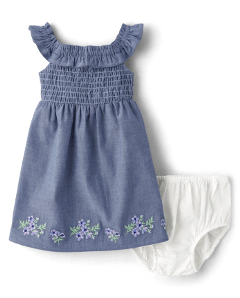 Baby Girls Embroidered Floral Chambray Flutter Dress - Homegrown by Gymboree