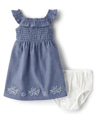 Baby Girls Embroidered Floral Chambray Flutter Dress - Homegrown by Gymboree