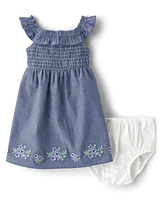 Baby Girls Embroidered Floral Chambray Flutter Dress - Homegrown by Gymboree