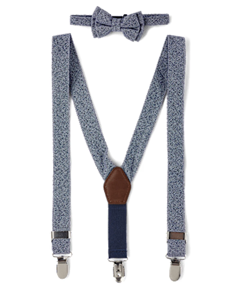 Boys Chambray Bow Tie And Suspenders 2-Piece Set - All Dressed Up