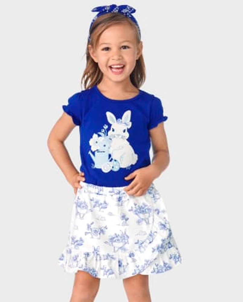 Jupe-short Fille Bunny en Popeline à Volants - Bleu Belle