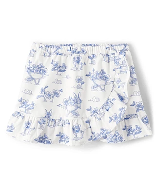 Girls Bunny Poplin Ruffle Skort - Blue Belle