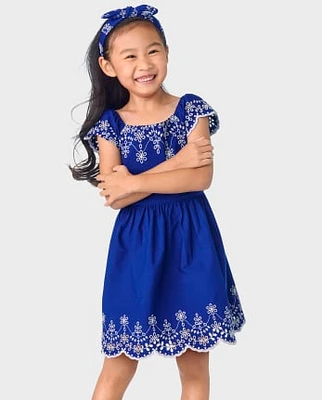 Girls Mommy And Me Eyelet Fit Flare Dress - Blue Belle
