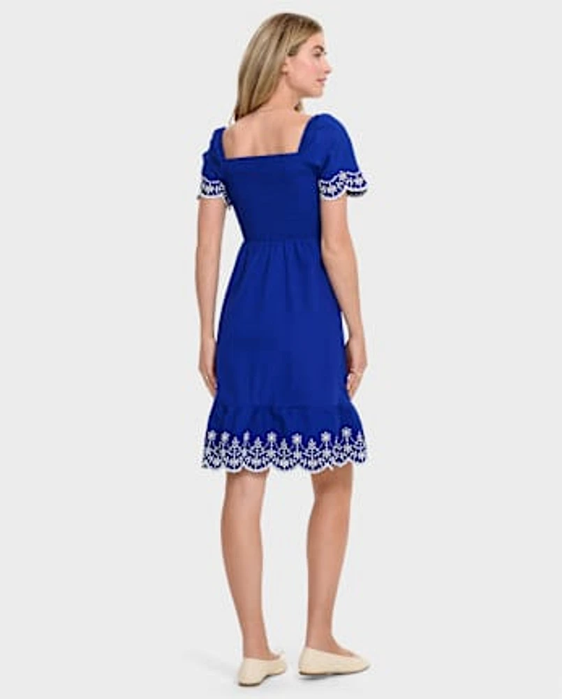 Womens Mommy And Me Eyelet Tiered Dress - Blue Belle