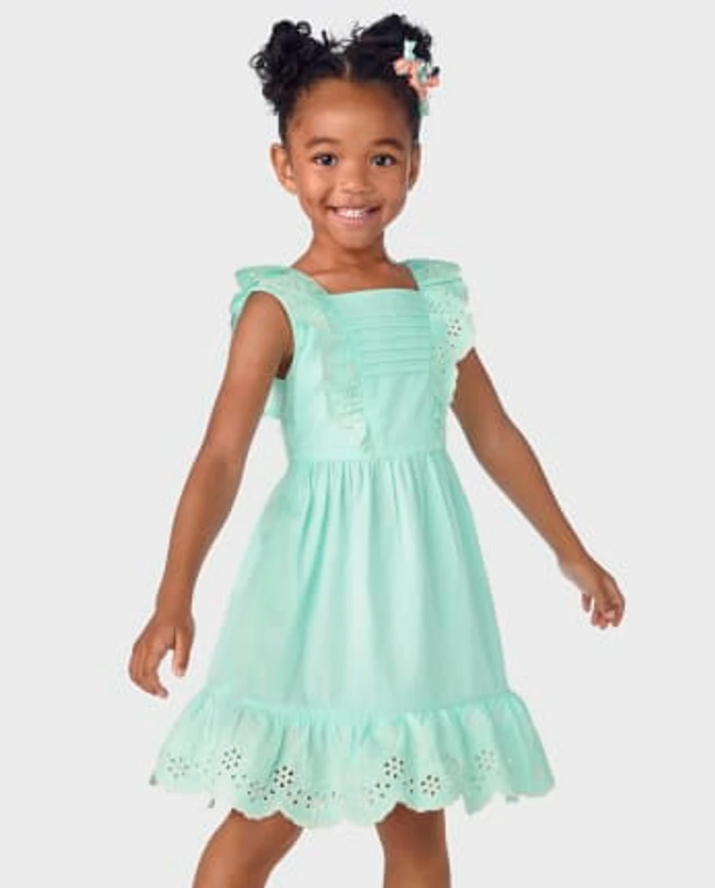 Girls Mommy And Me Pintuck Eyelet Ruffle Dress - Signs of Spring