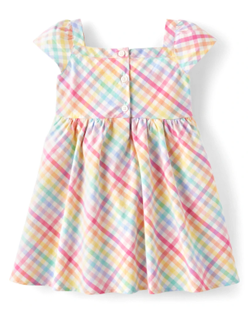 Fille arc-en-ciel Gingham Poplin Robe évasée - Spring Celebrations