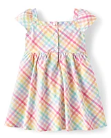 Girls Rainbow Gingham Poplin Fit And Flare Dress - Spring Celebrations