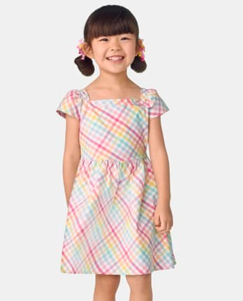 Girls Rainbow Gingham Poplin Fit And Flare Dress - Spring Celebrations