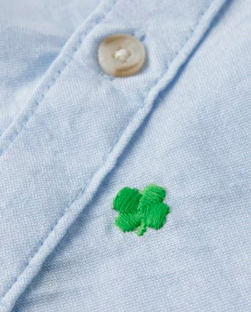 Boys Schiffli Shamrock Button Up Shirt - Little Leprechaun