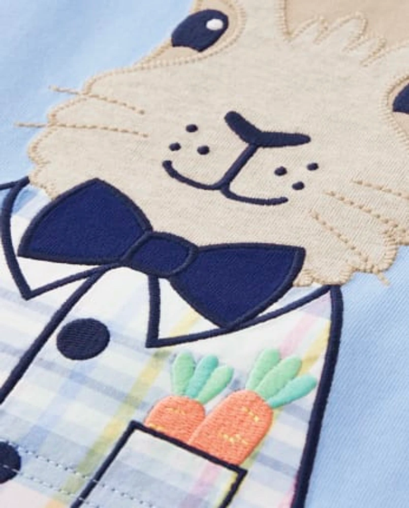 Boys Embroidered Bunny Top - Garden Party