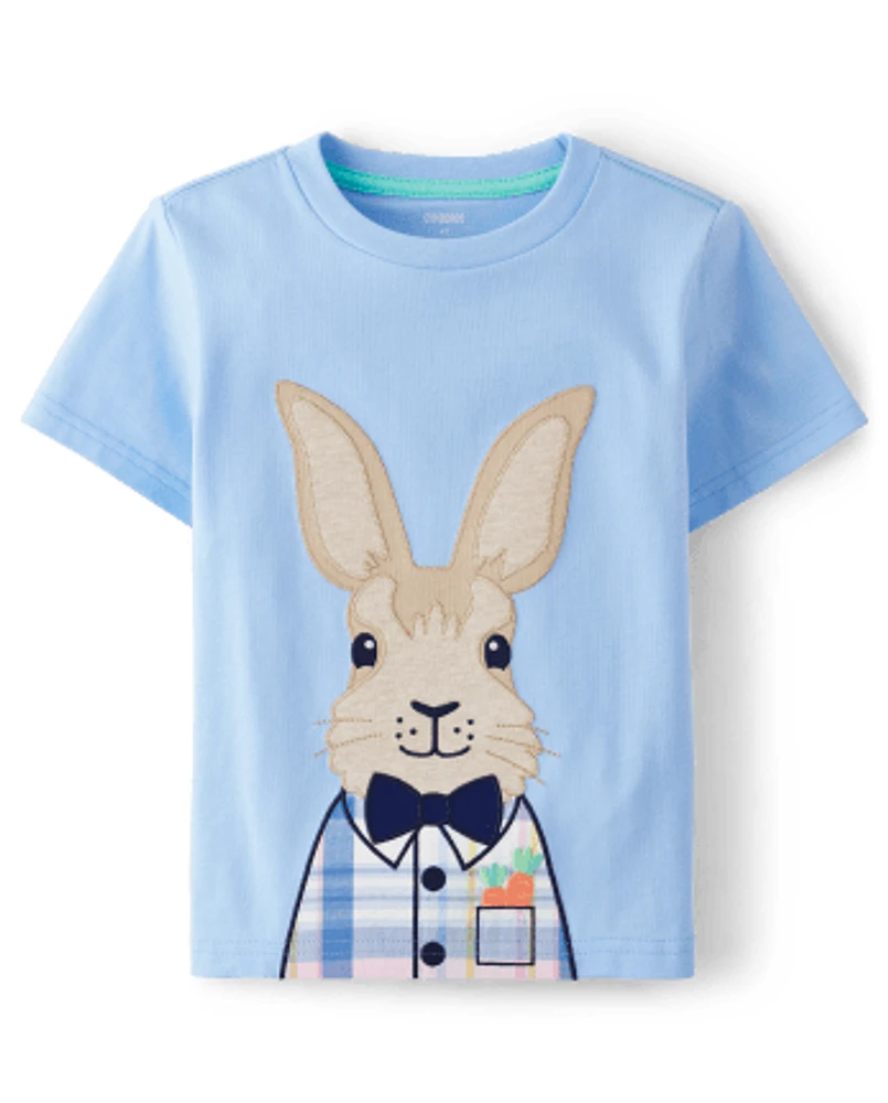 Boys Embroidered Bunny Top - Garden Party