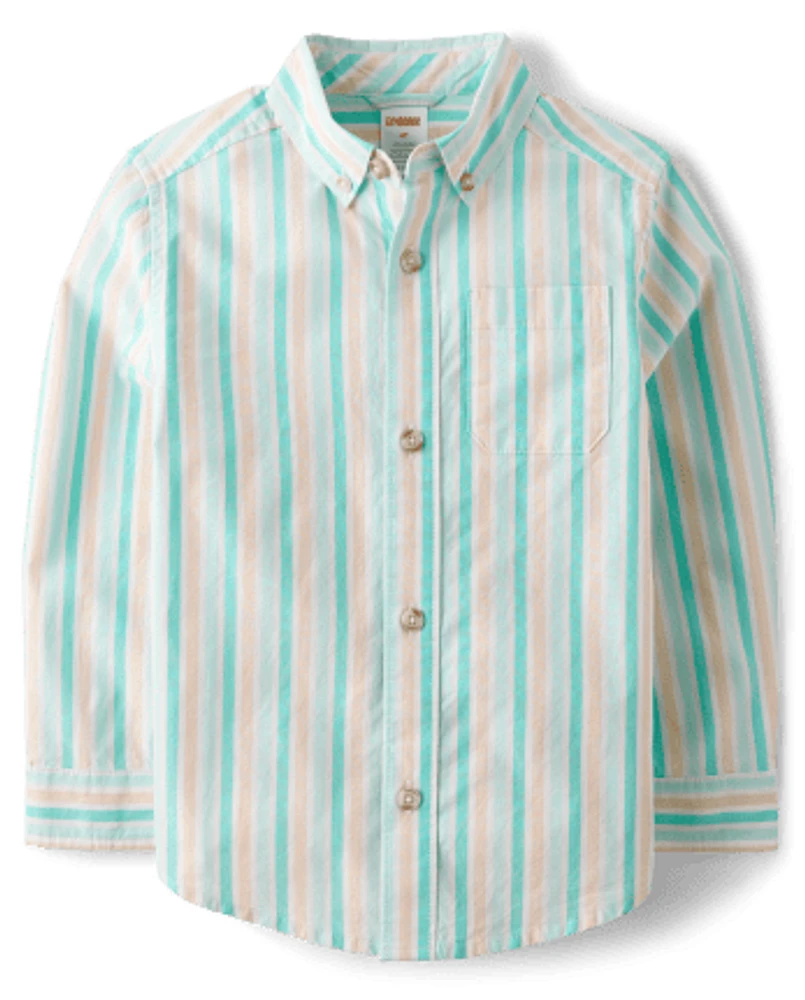 Boys Dad And Me Striped Poplin Button Up Shirt - Signs of Spring