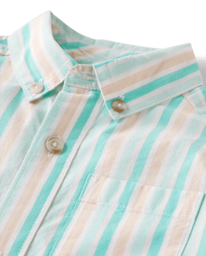 Boys Dad And Me Striped Poplin Button Up Shirt - Signs of Spring