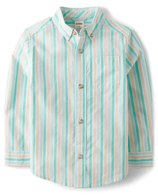 Boys Dad And Me Striped Poplin Button Up Shirt - Signs of Spring