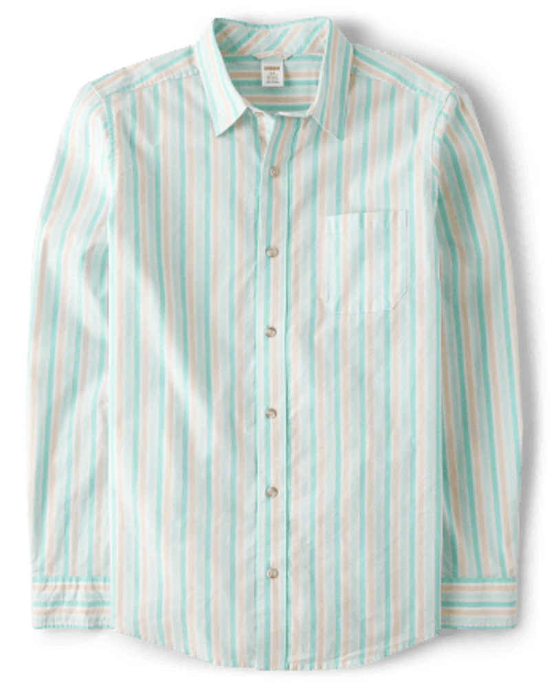 Mens Dad And Me Striped Poplin Button Up Shirt - Signs of Spring