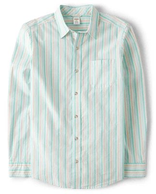 Mens Dad And Me Striped Poplin Button Up Shirt - Signs of Spring