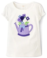 Girls Embroidered Floral Watering Can Top - Lovely Lavender