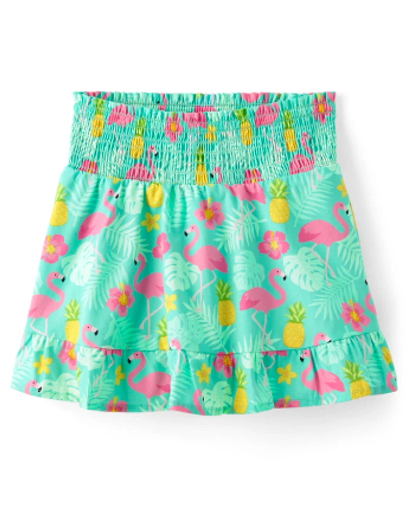 Girls Flamingo Smocked Skort - Seaside Palms