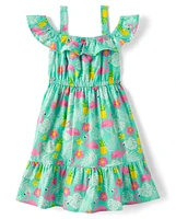 Girls Tropical Ruffle Dress - Seaside Palms