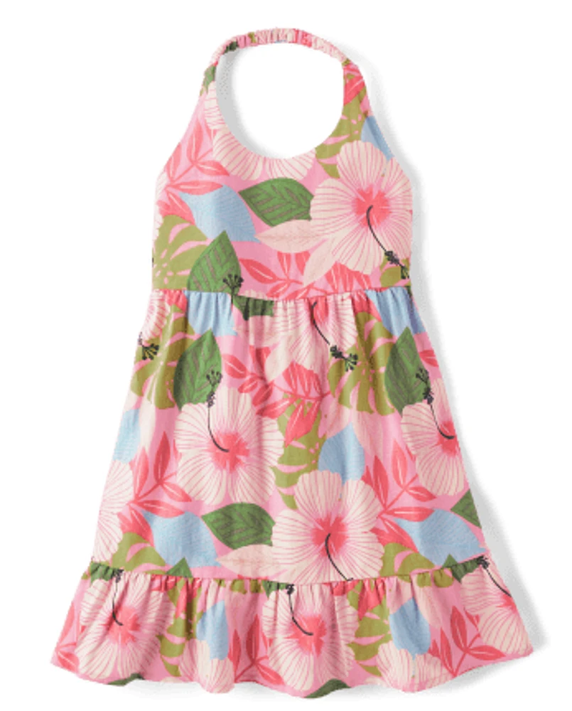 Girls Tropical Ruffle Dress - Little Essentials