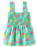 Girls Flamingo Ruffle Tank Top - Seaside Palms