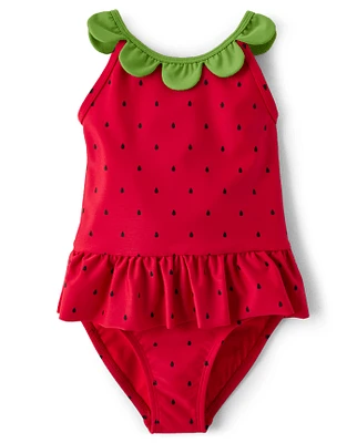 Girls Strawberry One Piece Swimsuit - Swim