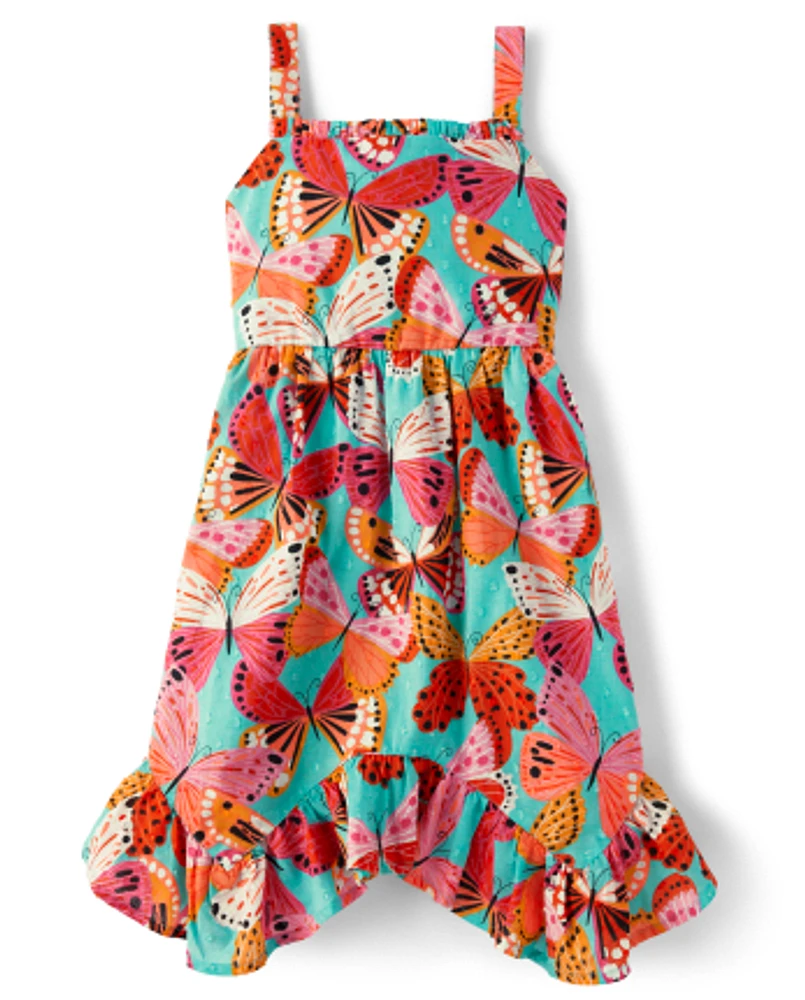 Girls Butterfly Hanky Hem Dress - Little Essentials