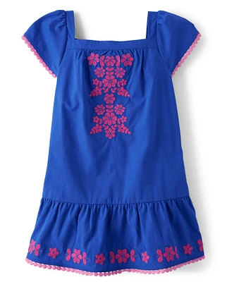 Girls Embroidered Floral Ruffle Dress - Little Essentials