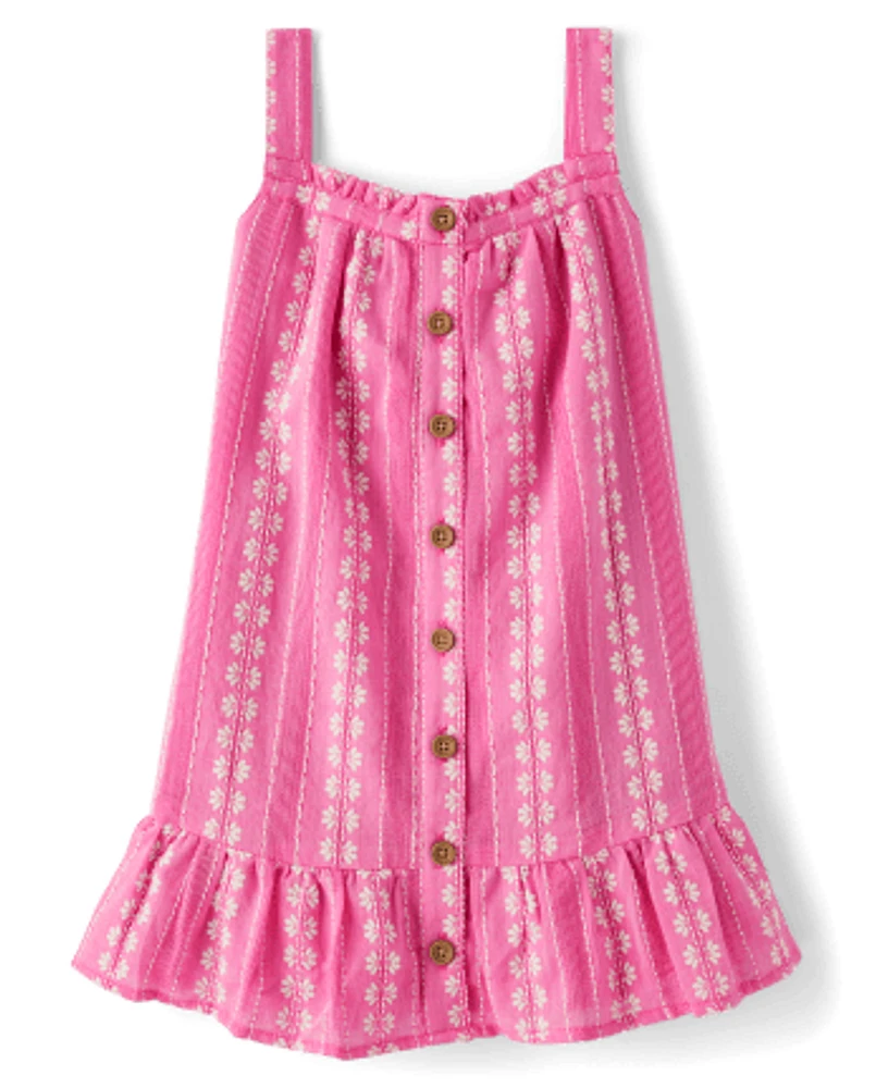 Girls Embroidered Floral Ruffle Dress