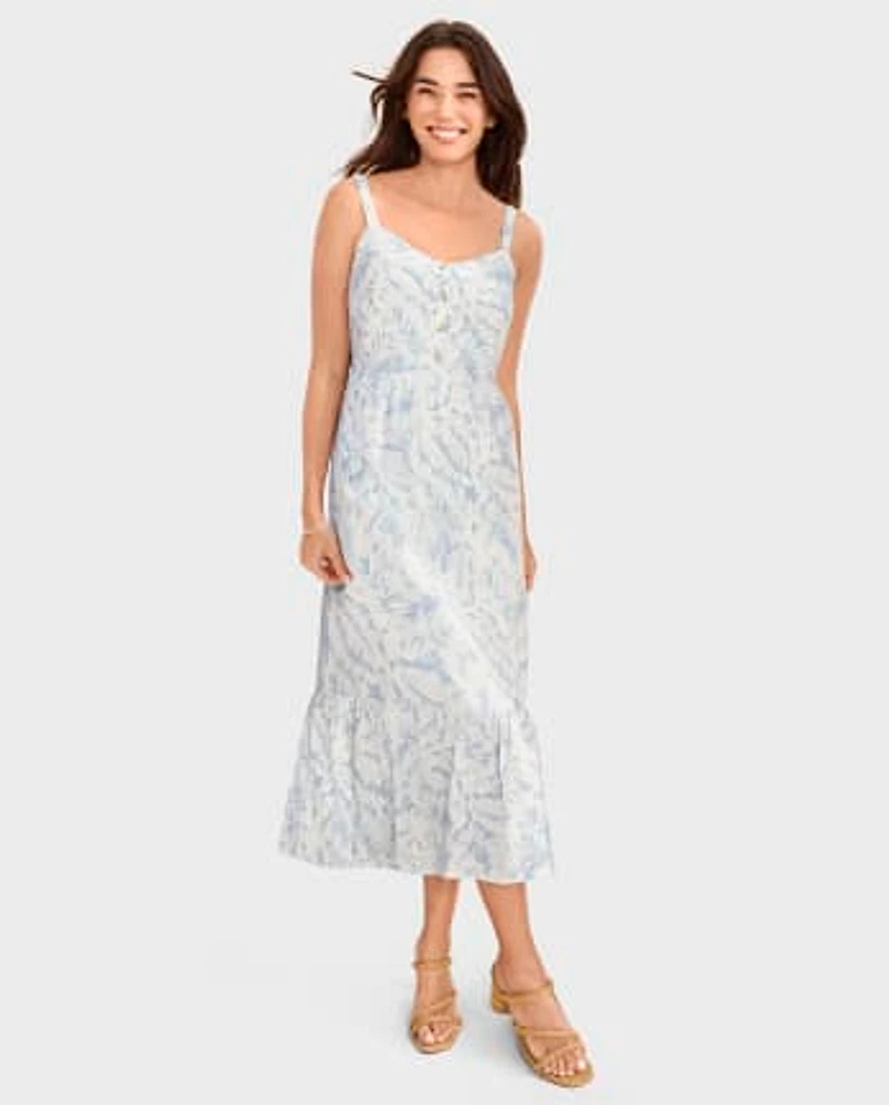 Womens Matching Family Palm Leaf Ruffle Dress - Little Essentials