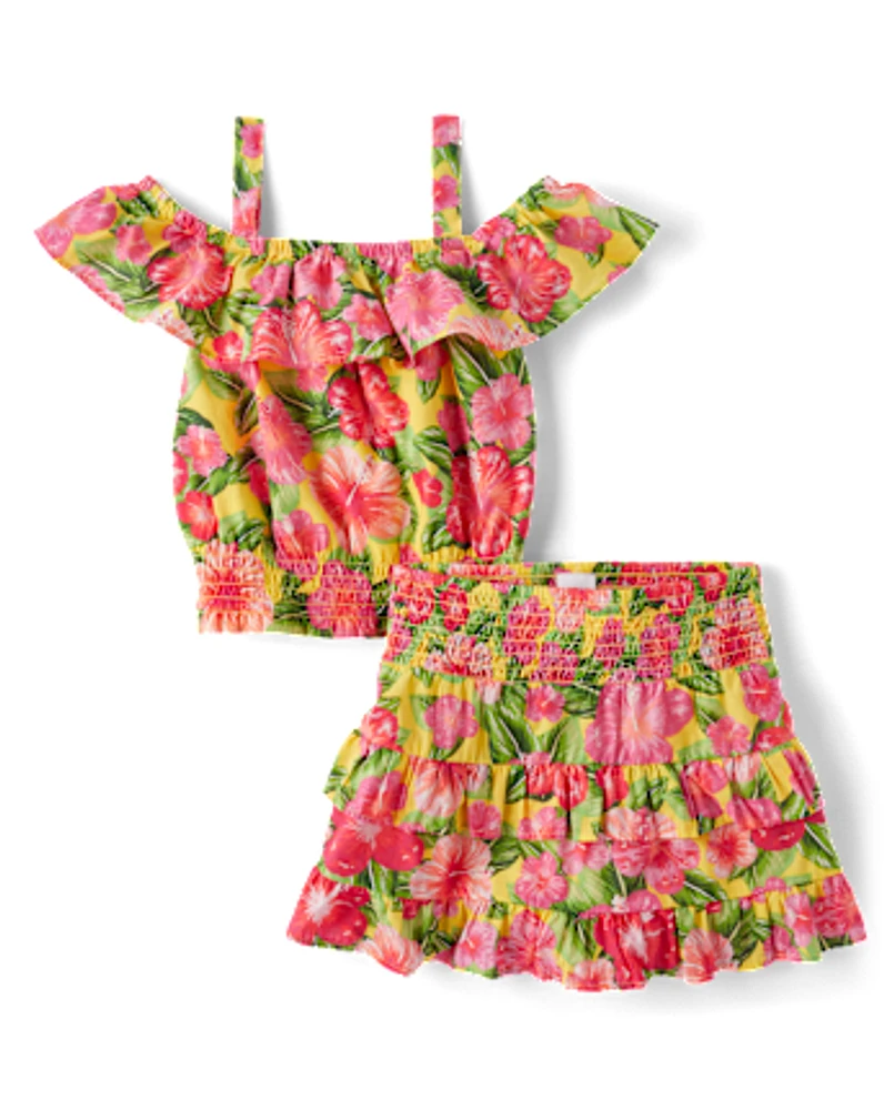 Girls Floral Ruffle 2-Piece Outfit Set - Little Essentials