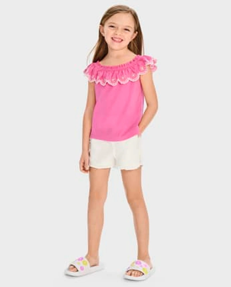 Girls Eyelet Ruffle Top