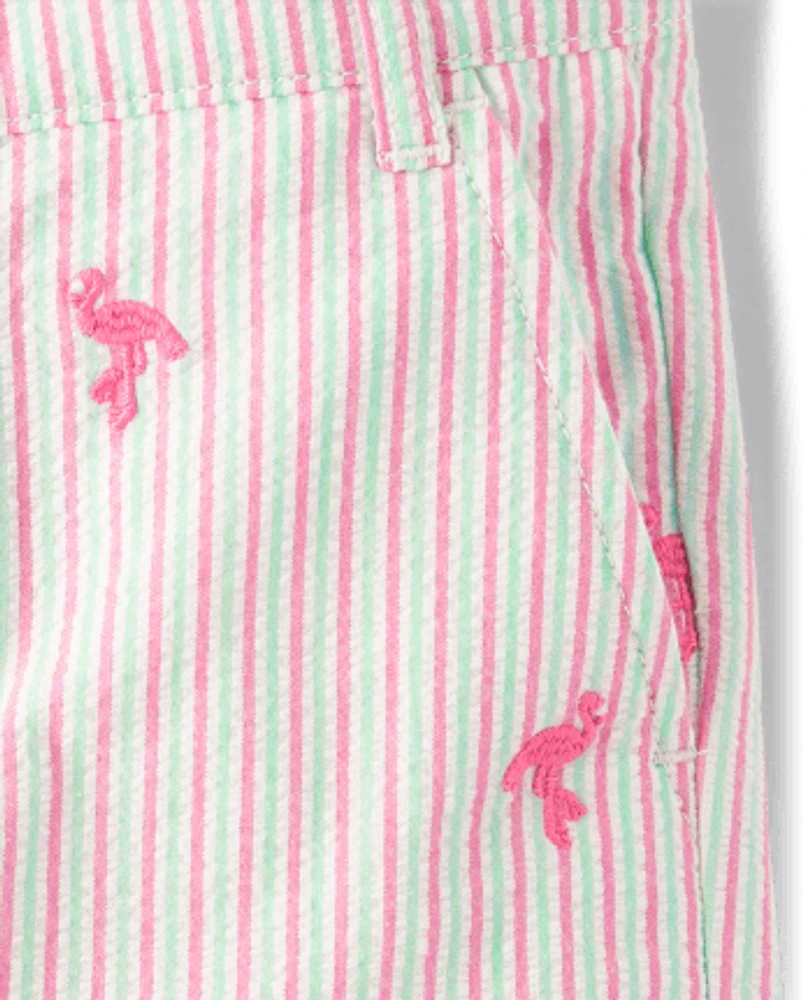 Boys Schiffli Flamingo Chino Shorts - Seaside Palms