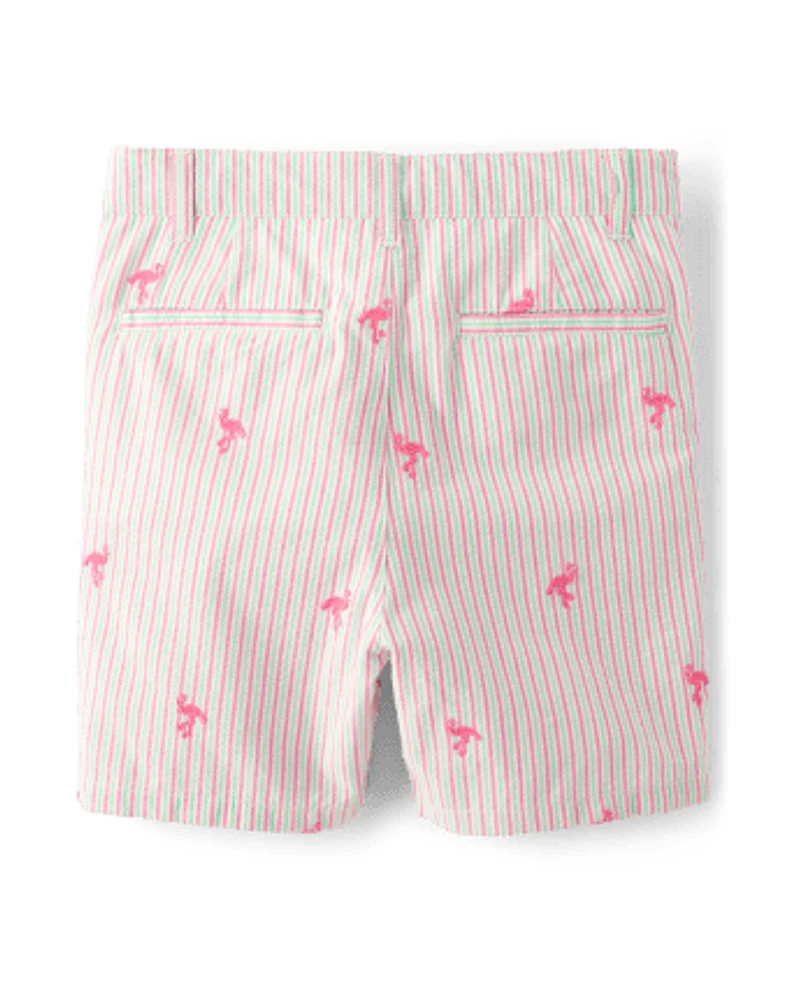 Boys Schiffli Flamingo Chino Shorts - Seaside Palms