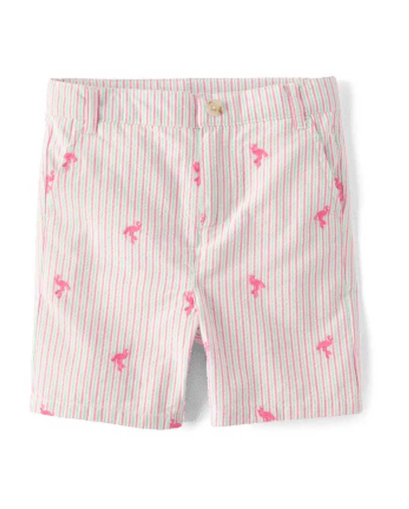 Boys Schiffli Flamingo Chino Shorts - Seaside Palms